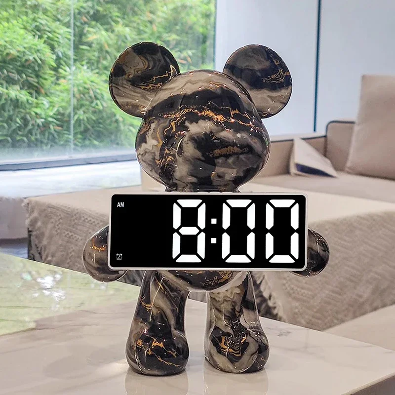 Imagem -05 - Urso Desktop Digital Led Clock Relógio de Mesa Nórdico Display Eletrônico Decoração Estética do Quarto de Luxo Presente do Quarto