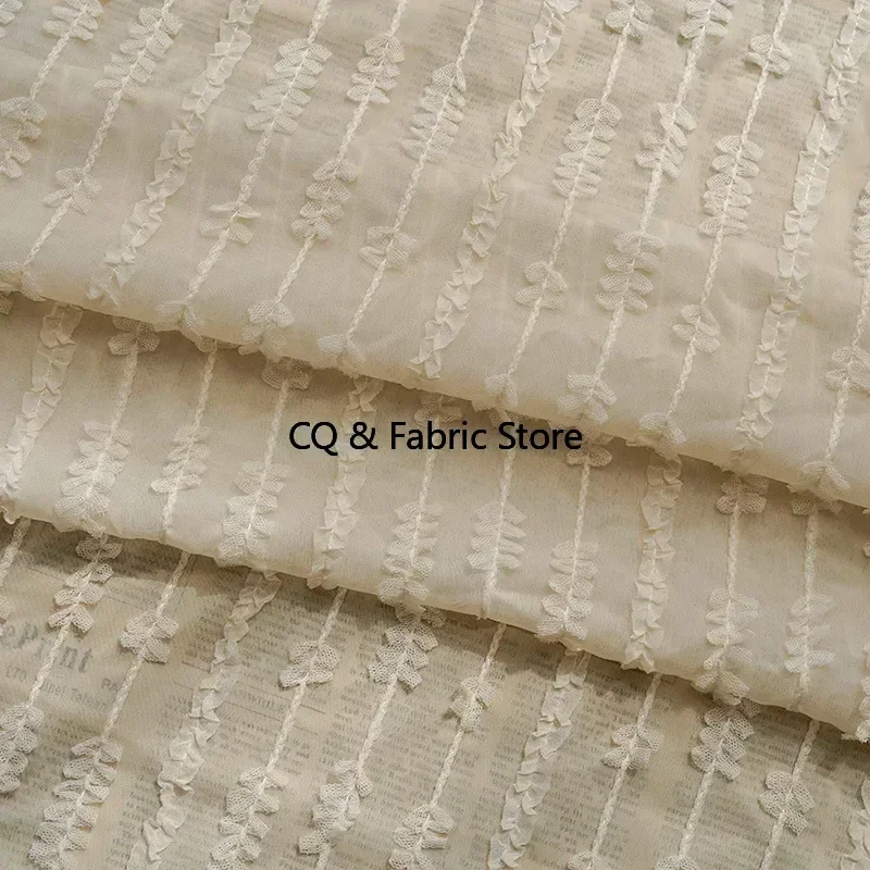 Floral Striped Jacquard Embroidered Chiffon Fabric For Dress Clothing Skirt By the meter