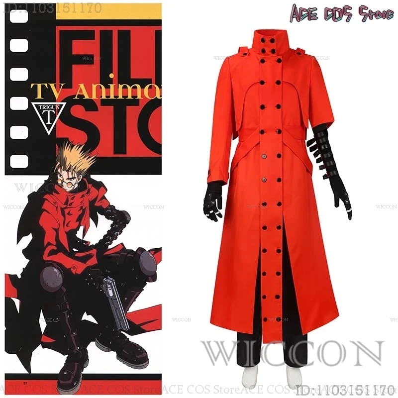 Anime Trigun Toraigan Vash the Stampede Cosplay Costume Mens Coat Uniform Jacket Pants OVA Outfit Halloween Party Disguise Suit