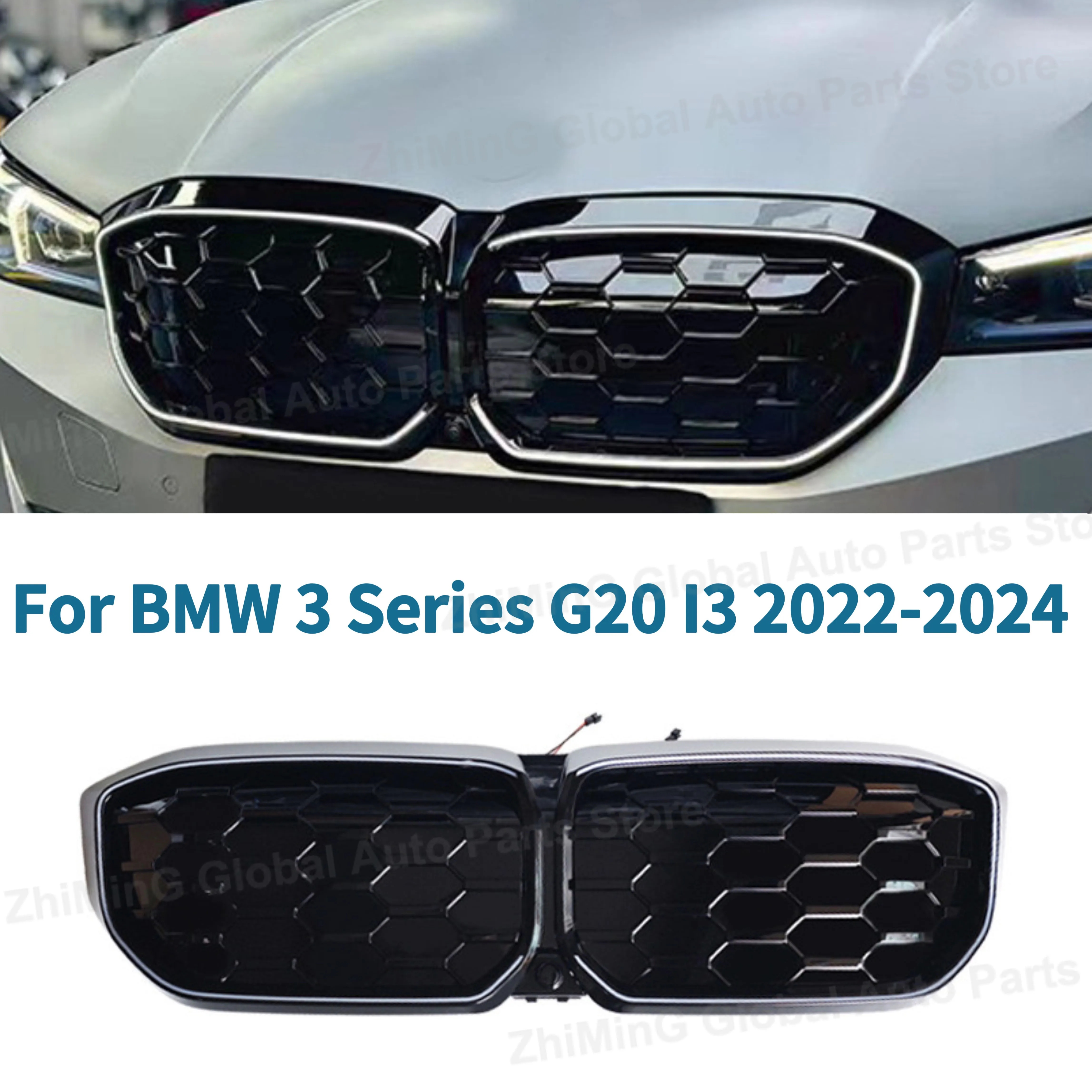 Glossy Black Grille For BMW 3Series G20 I3 2022-2024 i3 LED Luminous Light