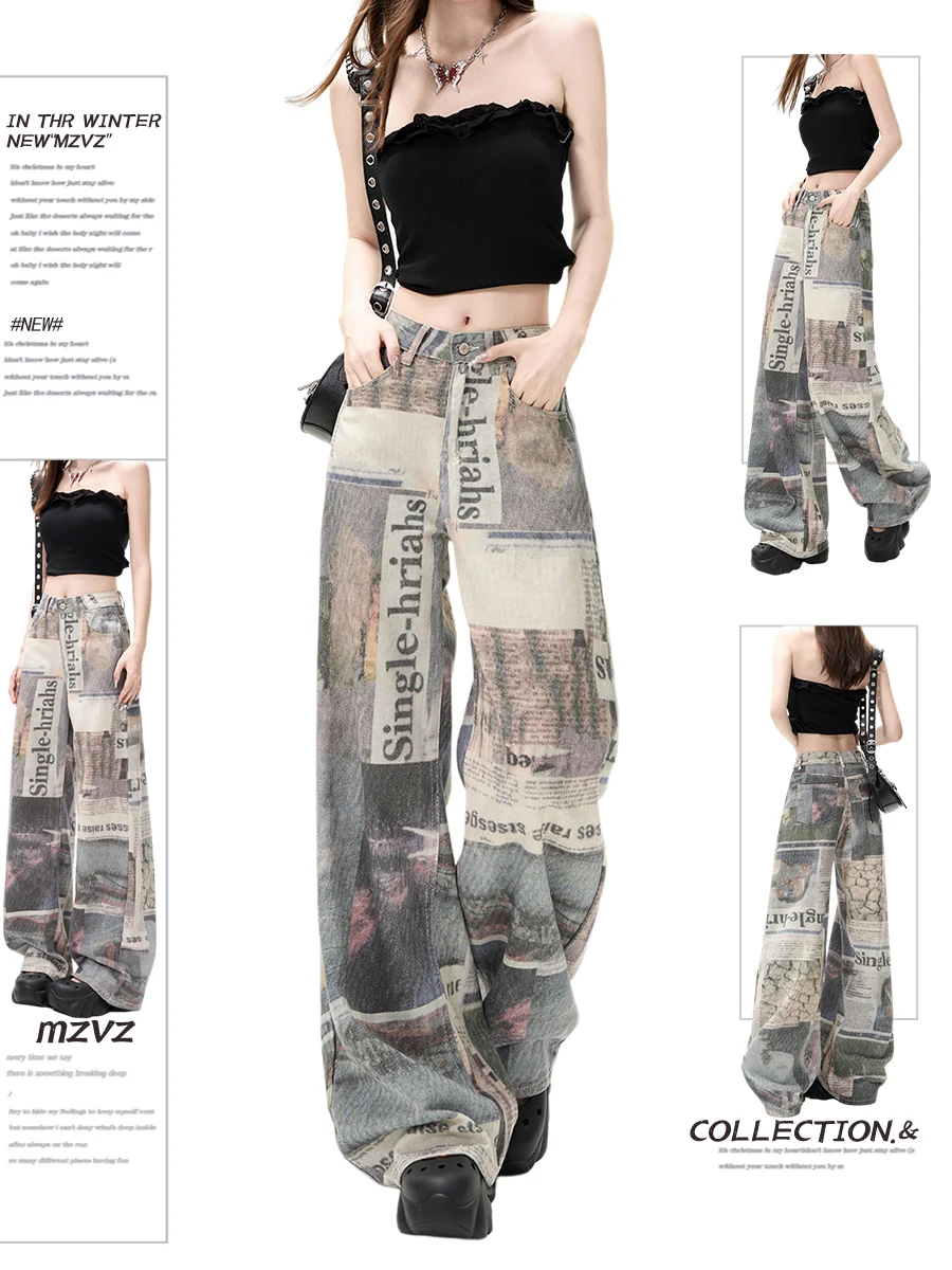 

High Waist Women Tie Dyeing Jeans Hip-hop Style Vintage Streetwear Y2K Wide Leg Jean Plus Size Female Trouser Baggy Denim Pants