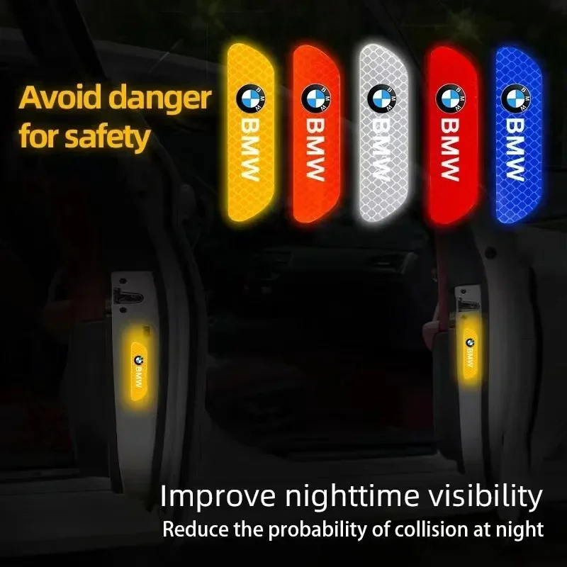 4PCS Reflective Car Door Sticker Safety Opening Warning Reflector Tape Decal for BMW M Power E90 E91 E92 E93 Performance E30 E34