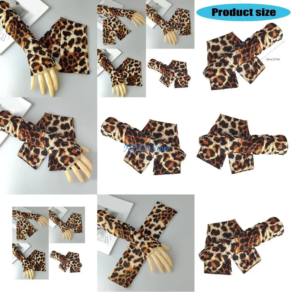 

T21F Stylish Long Arm Cover Leopard Print Long Gloves Arm Sleeves Sport Accessory Arm Protector Cooling Armcover for Adult