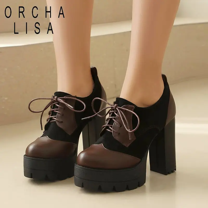 

ORCHA LISA Горячая новинка: женские туфли-лодочки с круглым носком, массивным каблуком 11 см, платформой 35 см, на шнуровке, разноцветные, большие размеры 44, 45, 46. Идеально для свиданий.