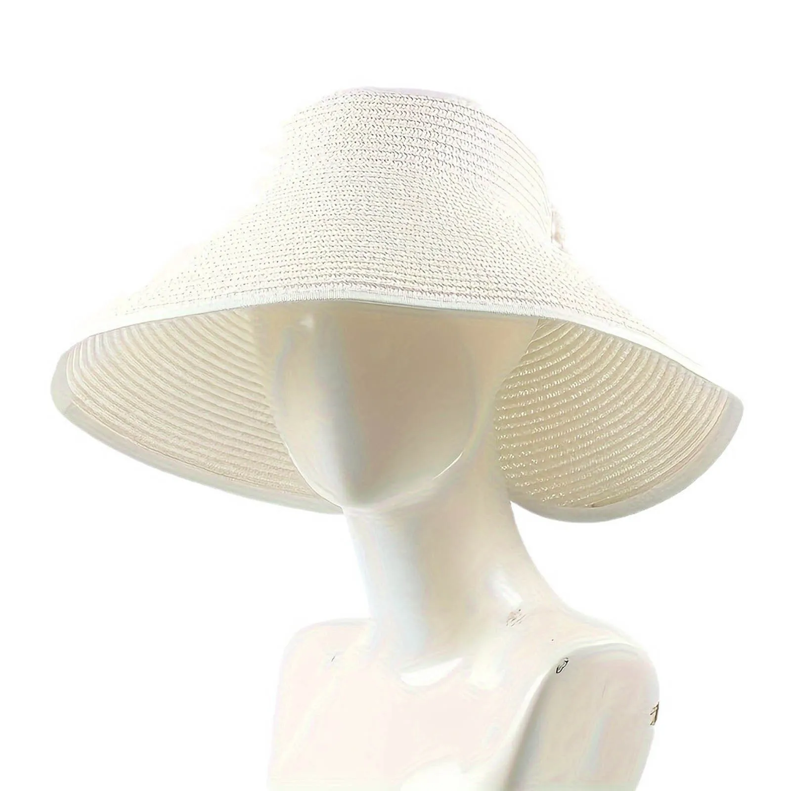 Boho Womens Bow Sunshade Hat Top Empty Sunscreen Beach Sun Hat Solid Color Foldable Holiday Summer Cap