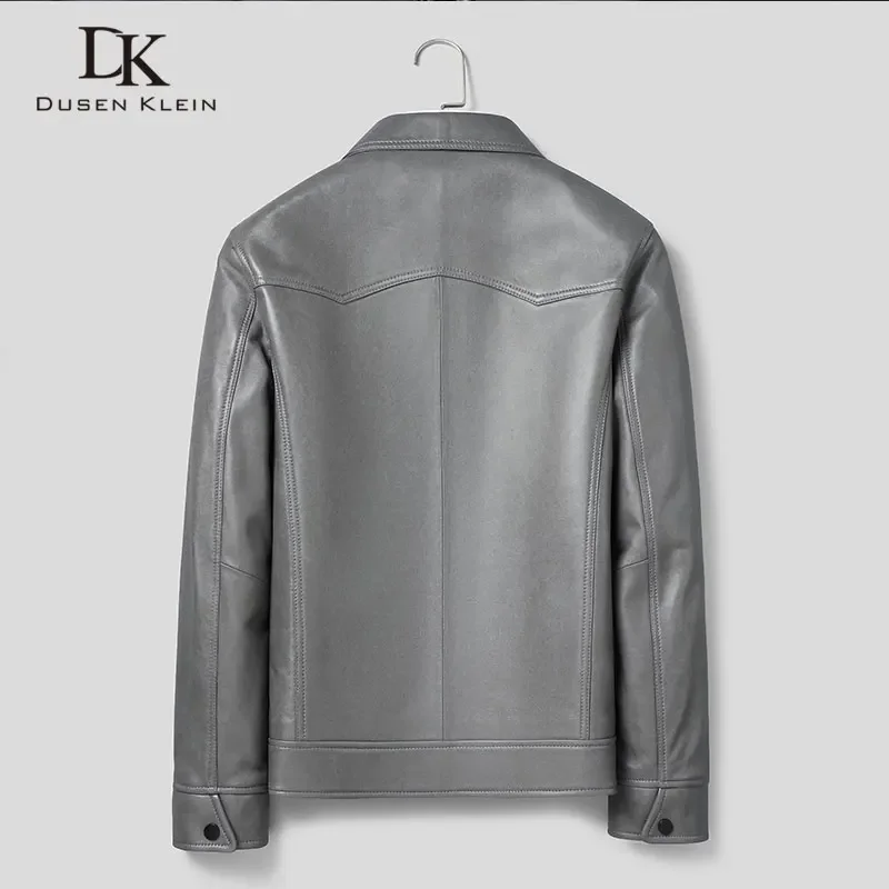 Men Genuine Leather Jacket Real Sheepskin Jackets Casual Grey White Pockets Autumn New Jacket for Man L2061