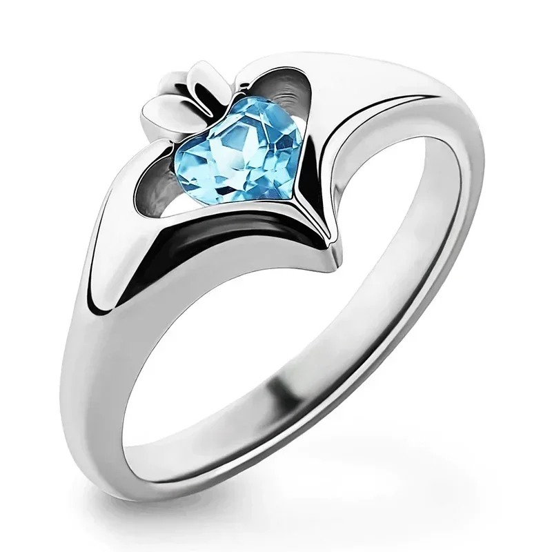 Sky Blue Heart Cubic Zirconia Rings for Women Newly Designed Wedding Trend Love Accessories Silver Color Fashion Jewelry