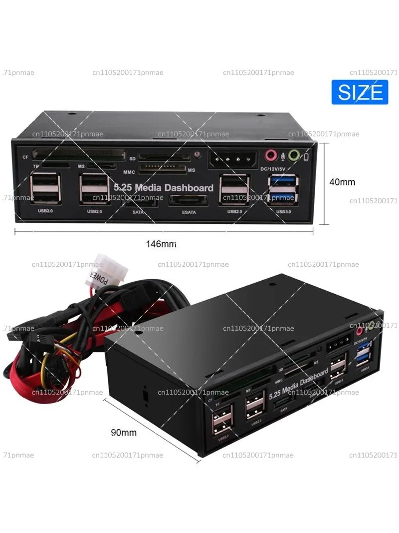 5.25 Inch Media Dashboard USB 2.0 3.0 E-SATA SATA Multi-Card Reader for Desktop PC