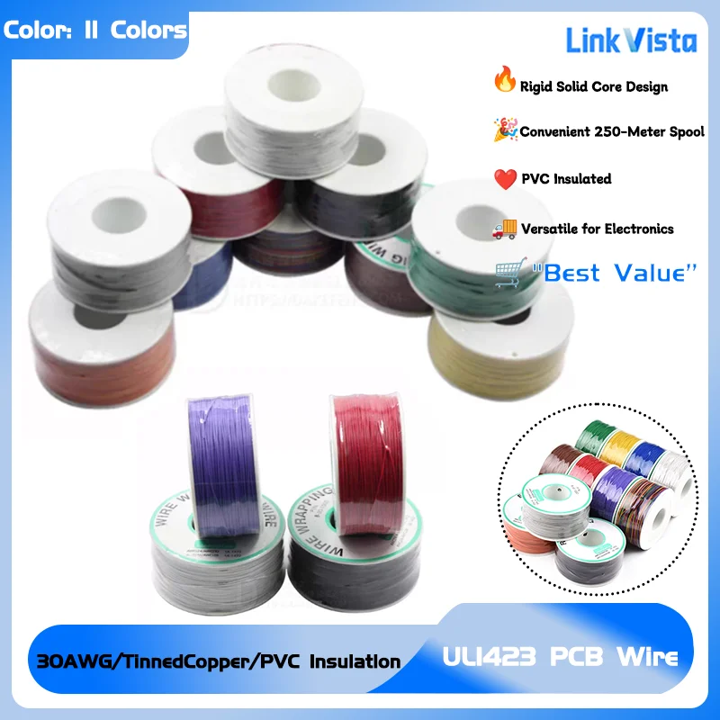 

Testing & Wire Wrapping 250 Meter Roll Electrical Equipment UL1423 30AWG Tinned Copper Wire Solid Core PVC Cable for PCB