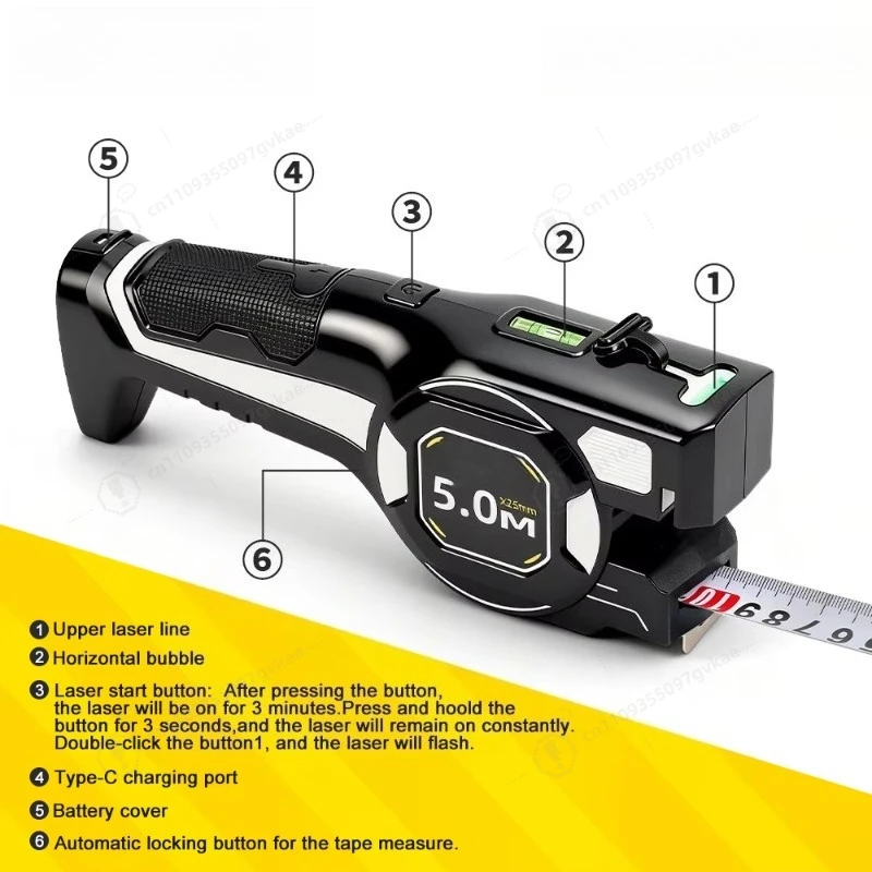 2-in-1 Rangefinder Laser Tape Measure Infrared Rangefinder Steel Tape Measure Indoor Measuring Instrument Cross-line Decoration view 4