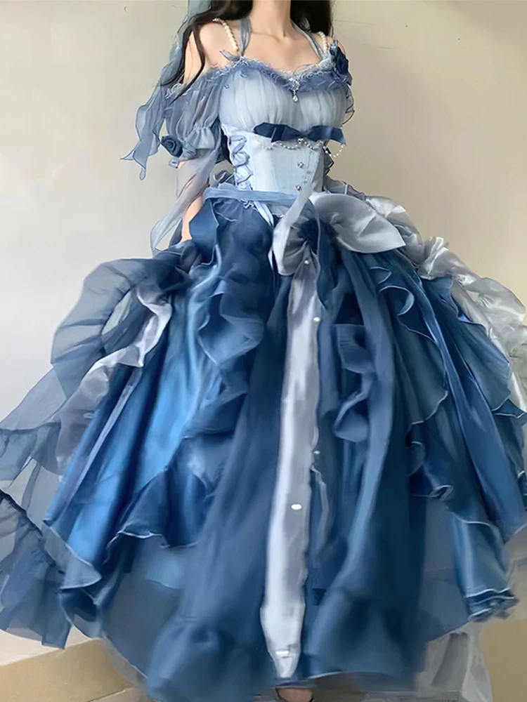 فستان لوليتا جديد لعام 2025 فستان بحمالات أزرق خرافي أنيق تخفيضات كبيرة #2