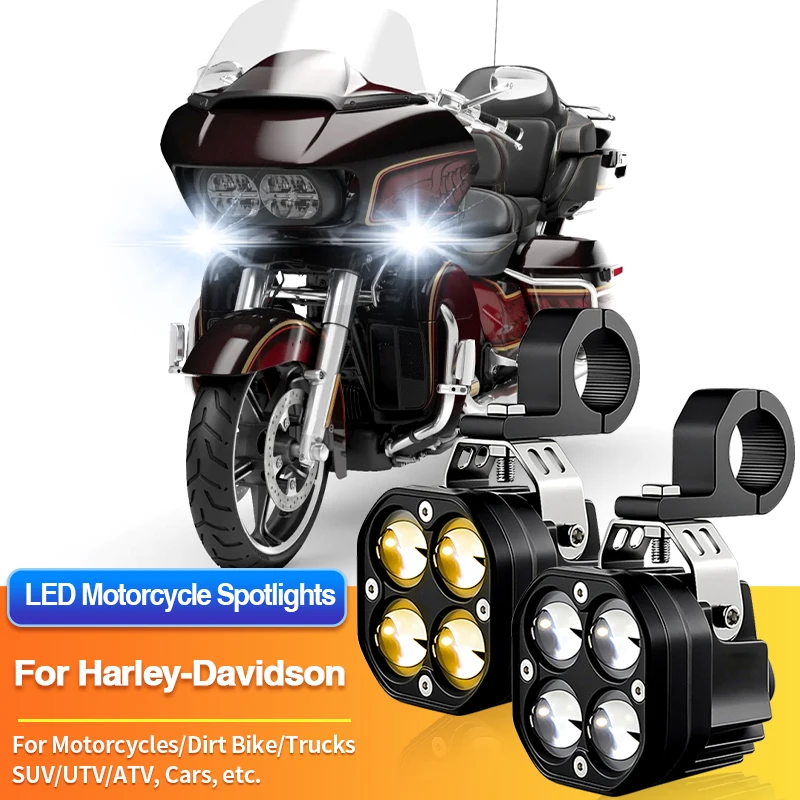 

1 Set LED Universal Motorcycles Headlight Dual Color Fog Light UTV ATV for Harley-Davidson Breakout/CVO Road Glide/Electra Glide