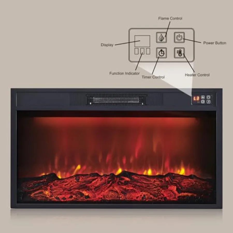 30 Inserti per caminetto elettrico con telecomando 3 impostazioni di fiamma Funzionalità del riscaldatore Funzionamento a basso rumore Sovraiscaldamento timer da 6 ore