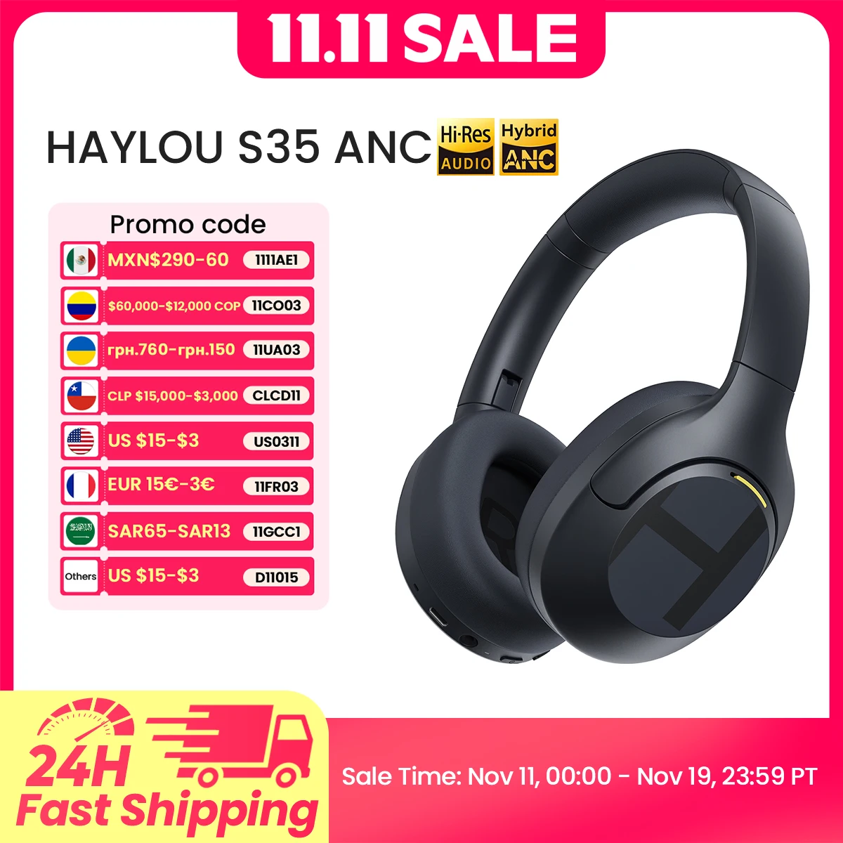 HAYLOU S35 ANC Беспроводные наушники Bluetooth 5.2 42 дБ Накладные наушники с шумоподавлением 40 мм Драйвер 60 часов Наушники для воспроизведения