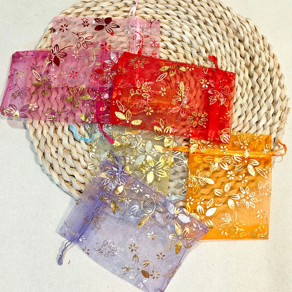 25/50/100szt Torba na prezenty z organzy 9x12cm 10x15cm Bauhinia Folia do tłoczenia Kwiatowy nadruk Ślub Impreza Cukierki Biżuteria Torebki do pakowania — zdjęcie 6