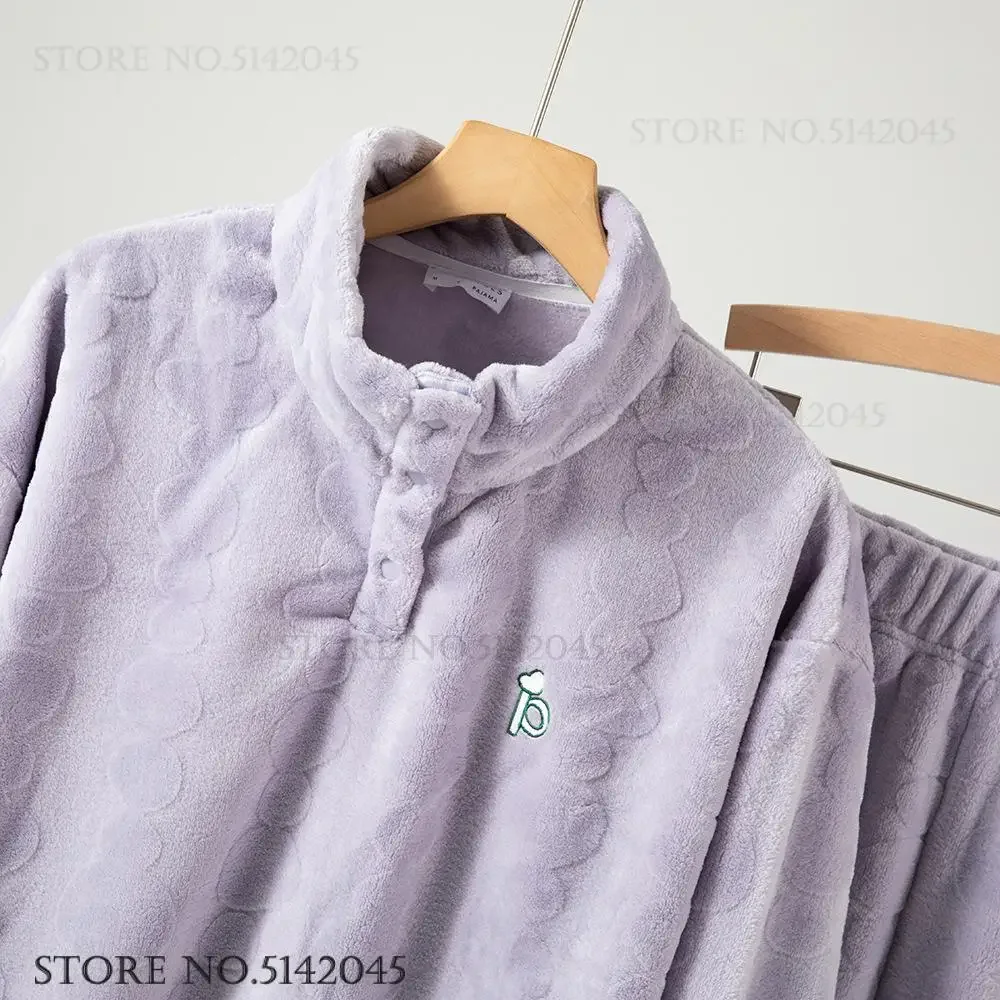 

Утепленная теплая женская одежда для сна, осенне-зимний фланелевой пижамный комплект, брючные костюмы с длинными рукавами, свободные повседневные пижамы для дома