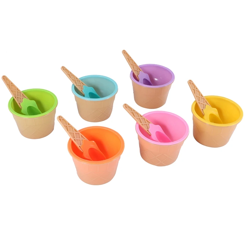 6Pcs Ice Cream Bowl Set Different Color Ice Cream Spoon Bowl Tableware Set Creative Children Cartoon Bowl