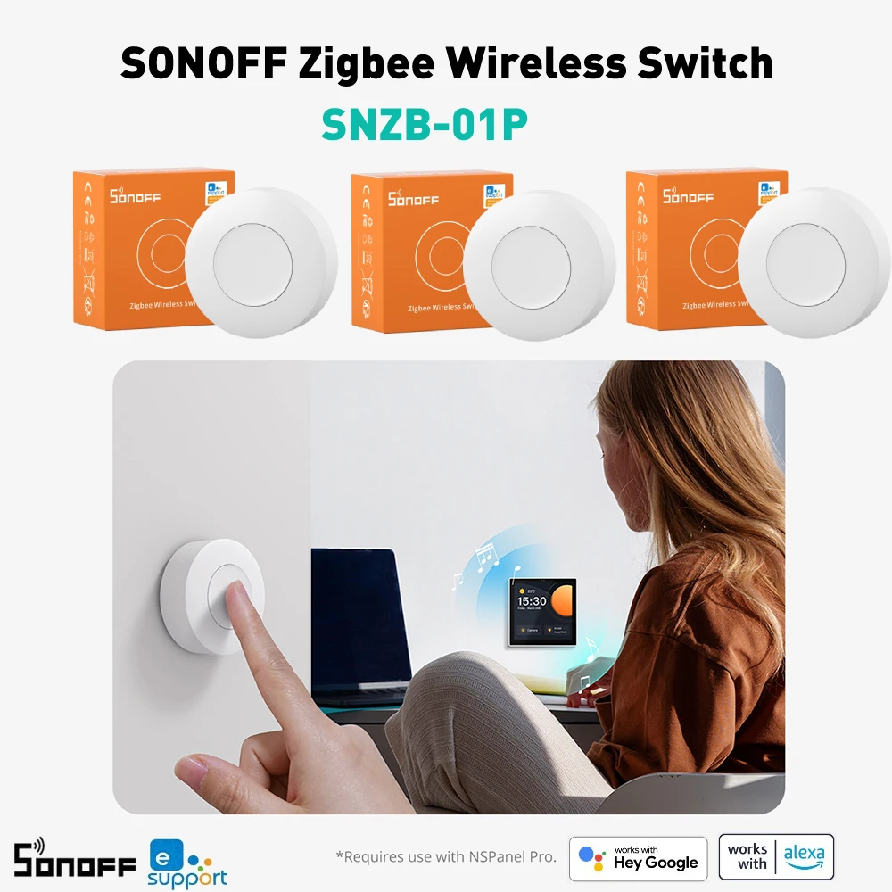 SONOFF-Interruptor sem fio Zigbee, botão personalizado, ação, cena inteligente, via aplicativo EWeLink, controle bidirecional, via Alexa, Google