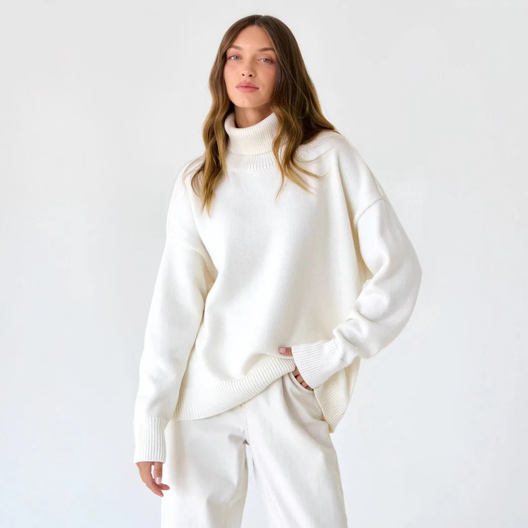 

Сплошной цвет с высоким воротником в Европе, Америке, осенне-зимний удобный и непринужденный классический пуловер с темпераментом Джокера.