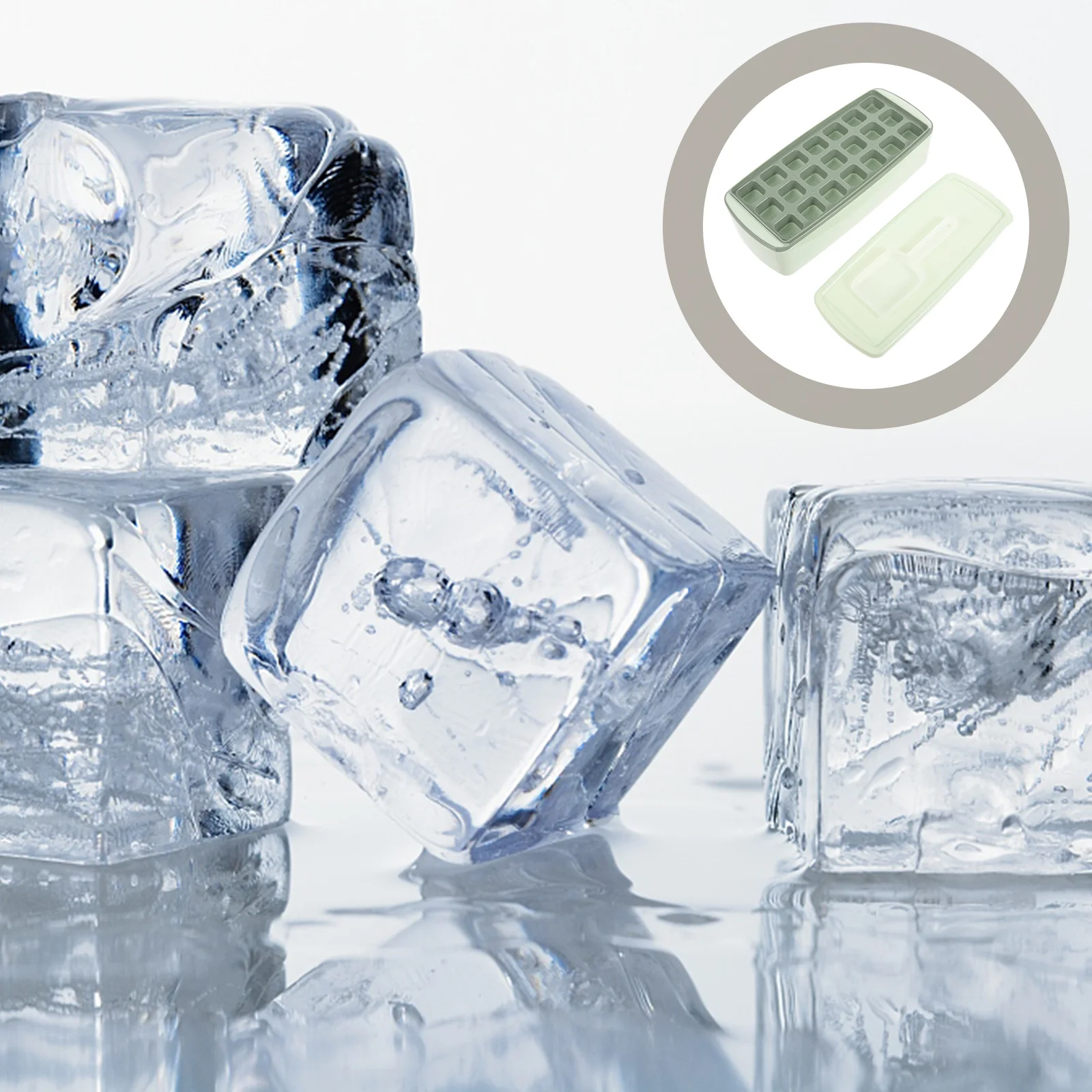 

1Set Ice Cube Tray Silicone Bin with Lid Flat Stackable Design Freezer Safe Spill Proof Storage Box for Cocktail Party Picnic