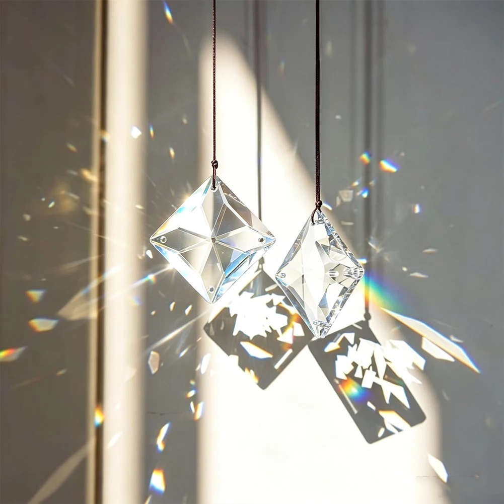 30mm Square Crystal Suncatcher 4-Hole Faceted Glass Prism Pendant DIY Window Hanging Ornament Chandelier Parts Rainbow Maker