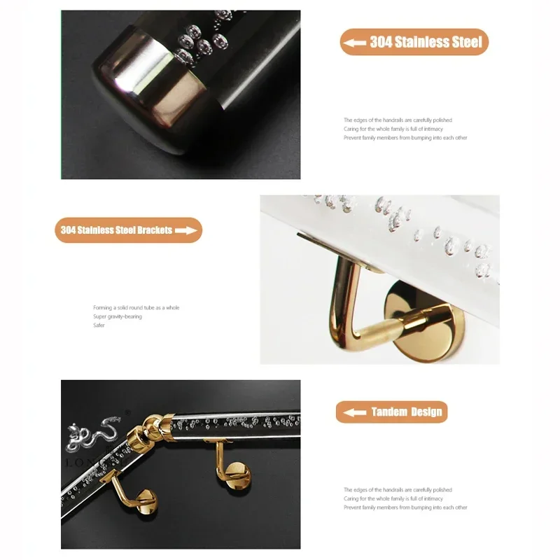 درج كريستال أكريليك فقاعي، درابزين حائط آمن مضاد للانزلاق للمنزل، قاعة المعارض، الفيلا، ديكور الممر، 100-220