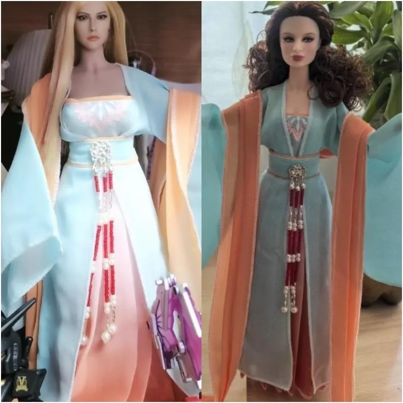 

1/6 Scale Charming Chinese Tradition Hanfu Princess Dress Print Flowing Dress for 12Inch Female Soldier Action Figures Model