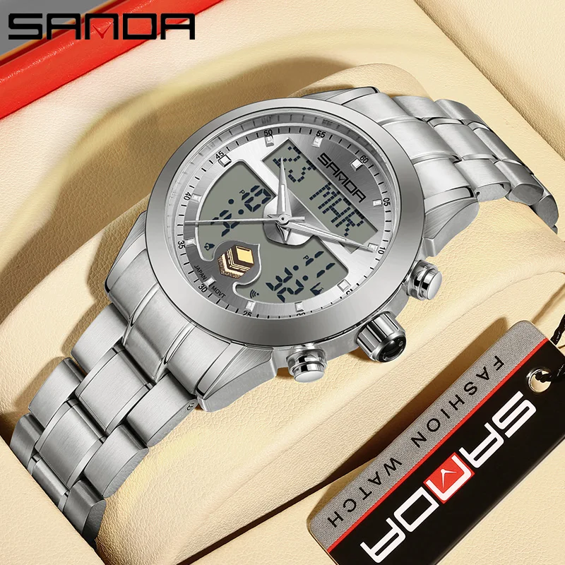 SANDA Hot sale Arab Fashion Multi functional Men's wrist watch Waterproof Calendar Reminder Lndicator Light Men Electronic Clock