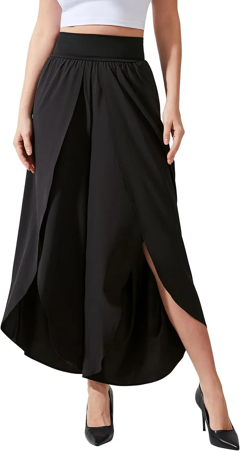 Wide Leg Pants for Women Split Flowy Palazzo High Waisted Summer Beach Casual Crop with Pocket