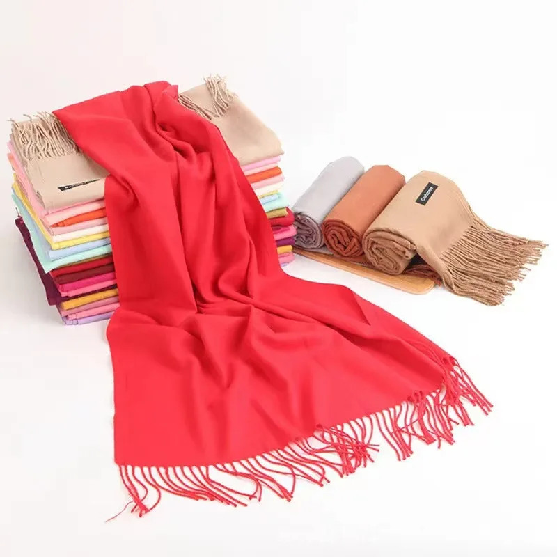 Herbst Winter Schal Frauen Kaschmir Fühlen Feste Pashmina Wraps Schals Weibliche Warme Weiche Bufanda Quaste Schal Lange Poncho Echarpe