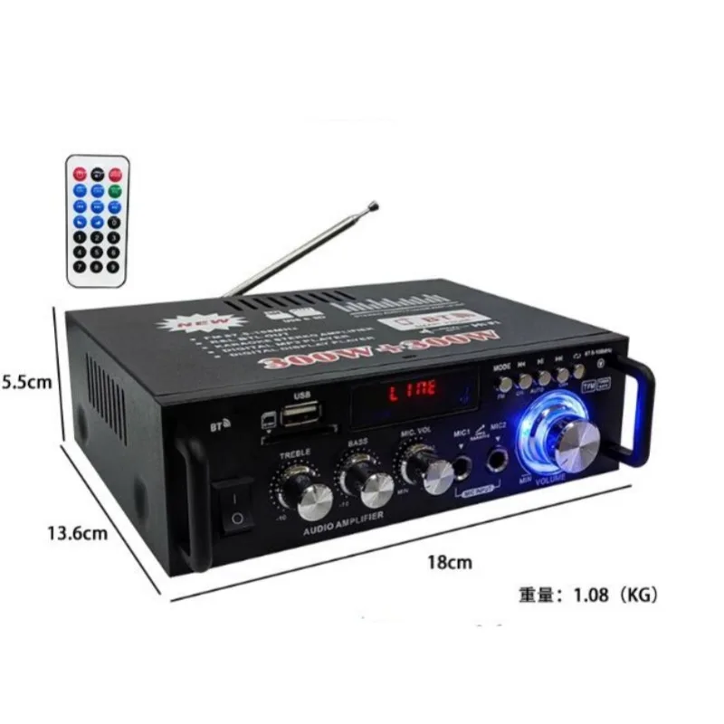 InsertUDisk/Card/FM DC12V/AC220VAC/DC Dual Channel300w*2Multifunctional Power Amplifier