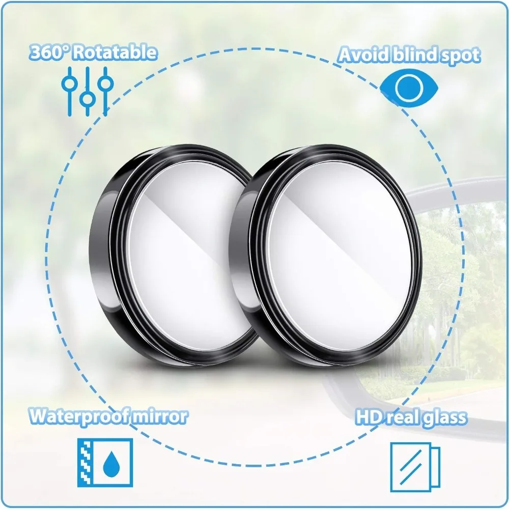 2Pcs 360 Degree Adjustable Blind Spot Mirror Car Auxiliary Rearview Convex Mirror Round Frame Wide Angle Mirrors for Car Reverse