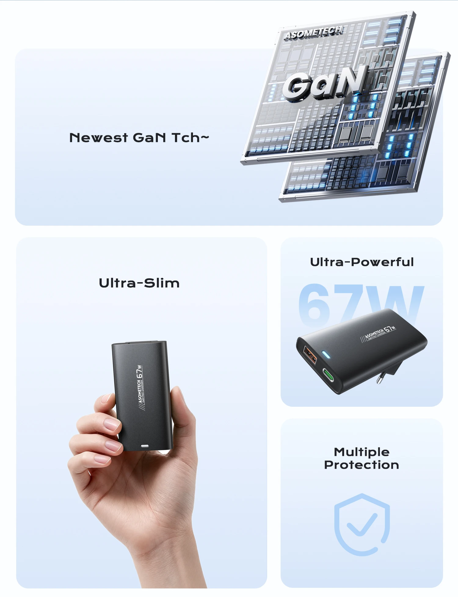 67W GaN USB-C-Ladegerät, schnelles Laden 4.0, PD3.0, PPS, tragbares, ultradünnes Typ-C-Ladegerät für iPhone, Samsung, Macbook, Laptop – Detail 2