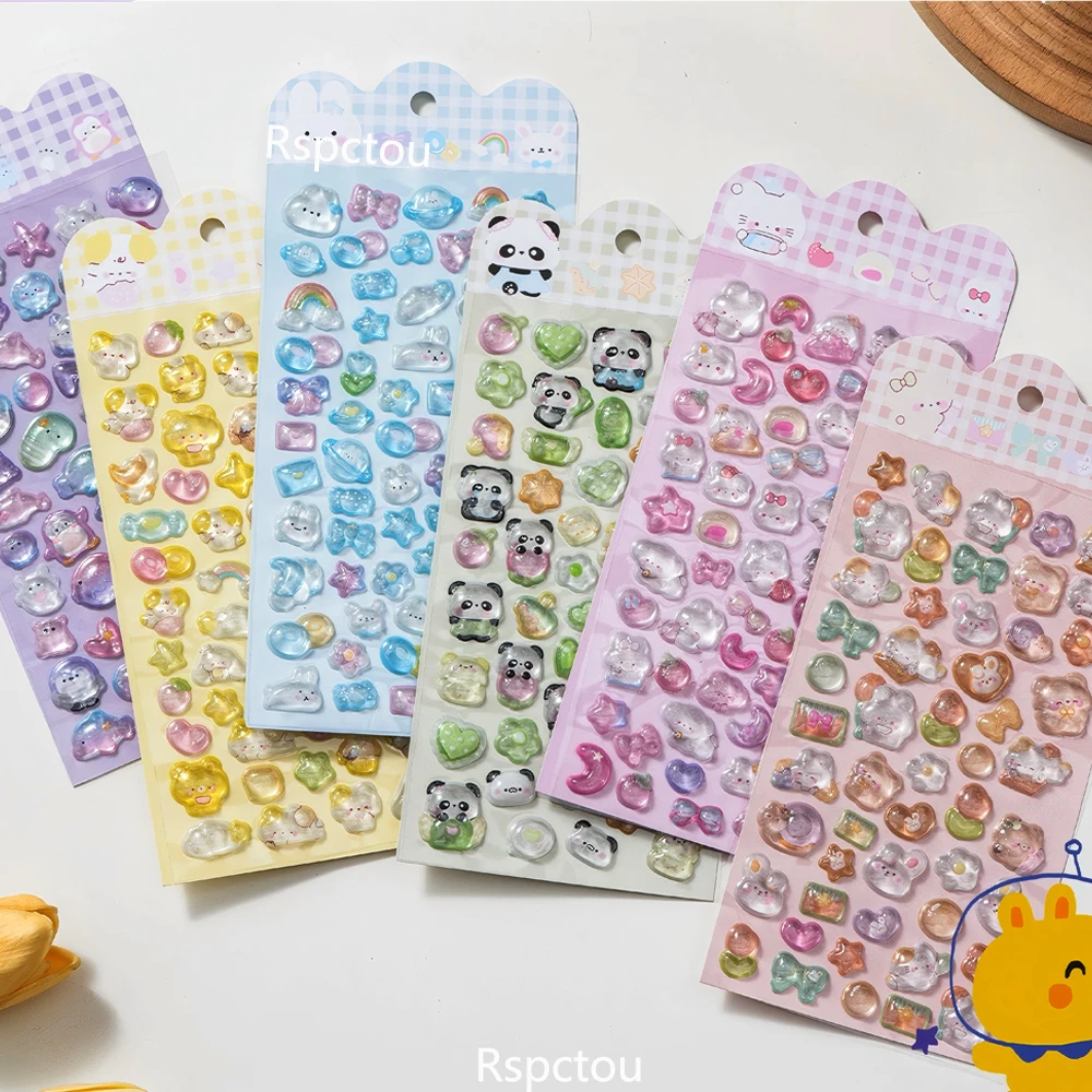 6 stuks grappige schattige dieren cartoon 3D reliëf kristalstickers DIY laptop telefoon waterfles creatieve driedimensionale stickers speelgoed