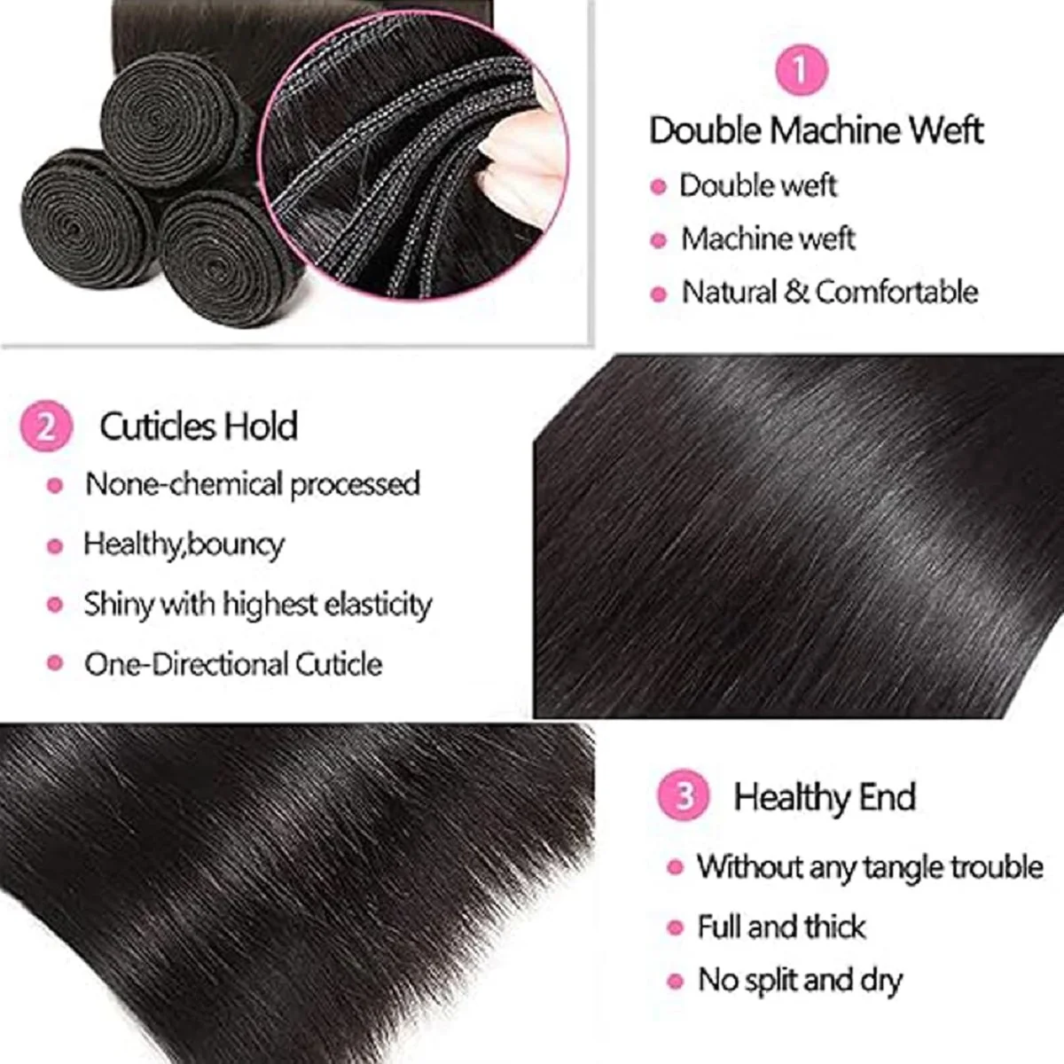 YEORING Store 10-40 بوصة حزم من شعر طبيعي مفرود 10A حزم الشعر الخام البرازيلي 100% وصلات شعر بشري اللون الطبيعي