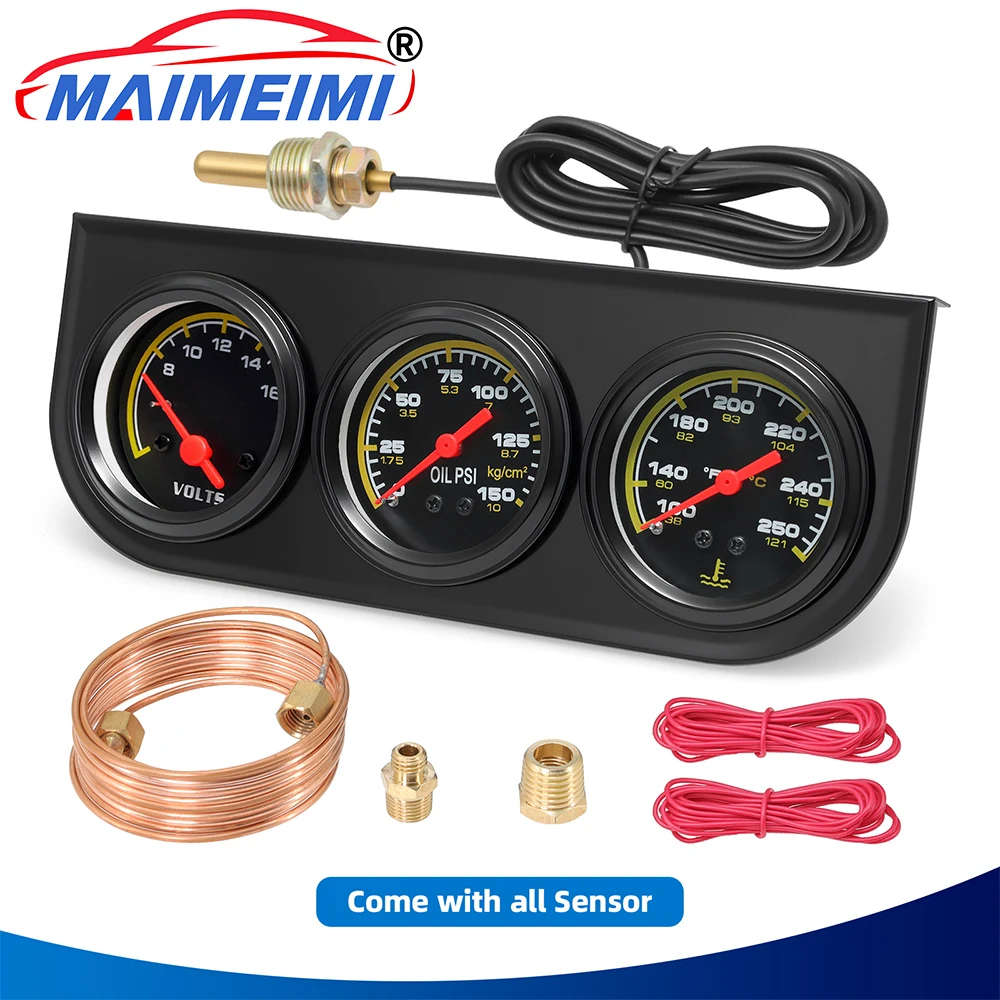 

3 in 1 Triple Gauge Set Black Face Digital pointer car Auto Gauge voltage Oil Pressure Water Temp with sensors for car