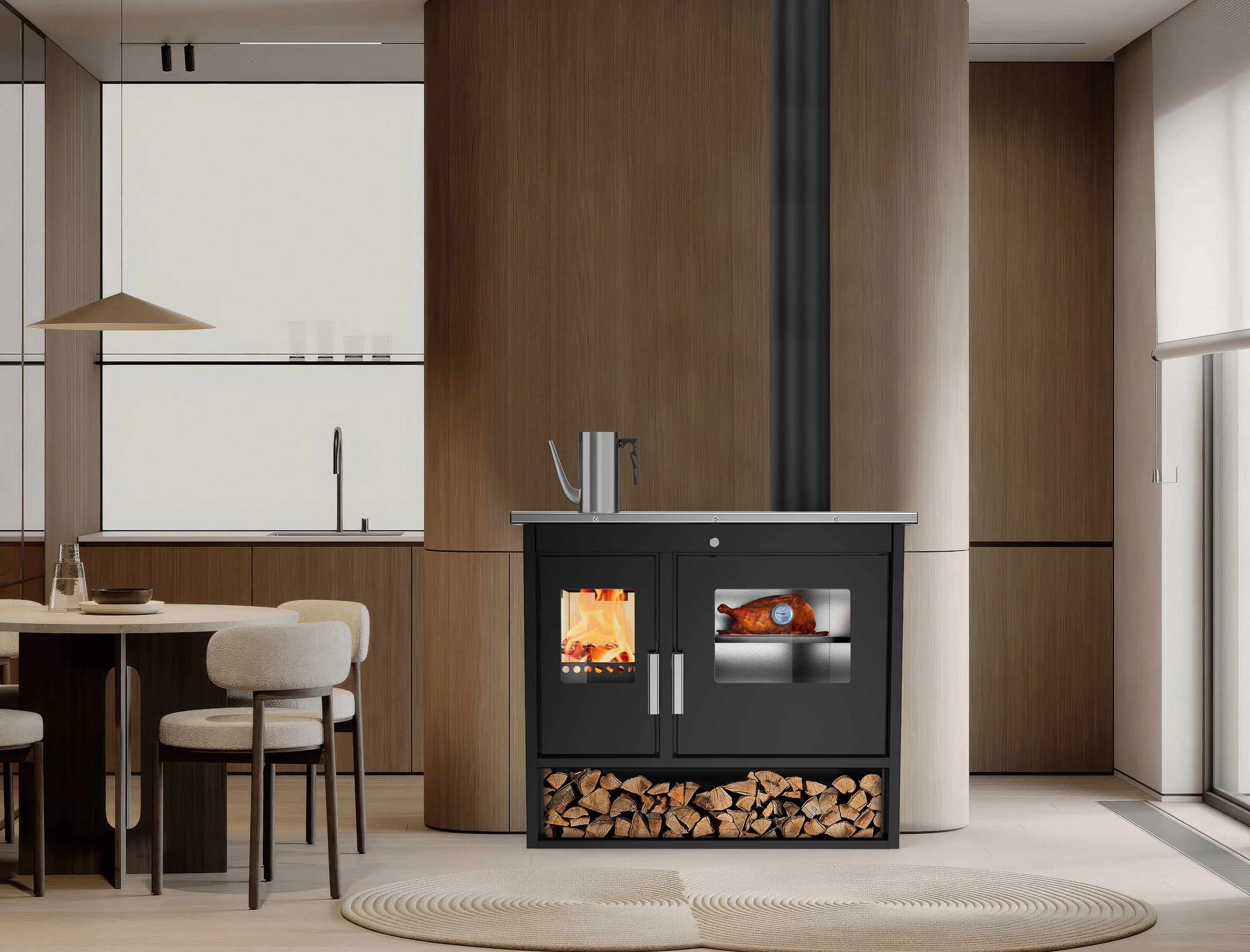 RC1201A Estufa de leña interior independiente moderna con horno y placa de cocina Aparato de cocina para calefacción Stufa a Legna