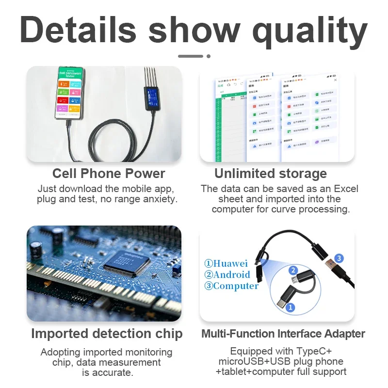 Manufacturer 8 in1 Type-c moisture temperature humidity meter EC npk ph soil ph sensor