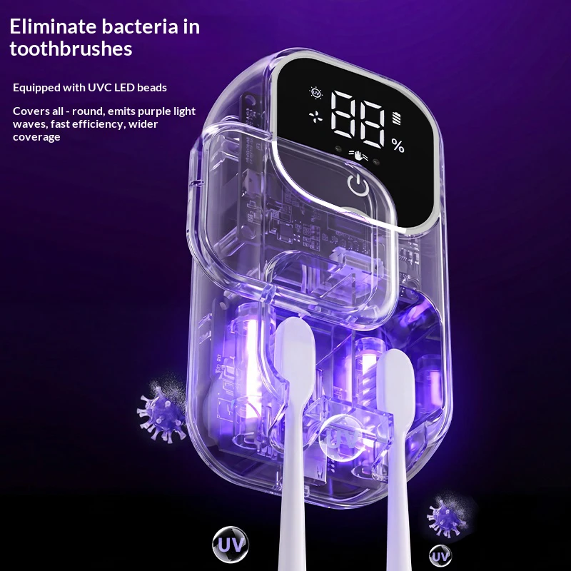 Rechargeable Smart Double Toothbrush UV Sterilizer Wall Mount Toothbrush Holder UV Disinfection & Air Drying Digital Display - view 6