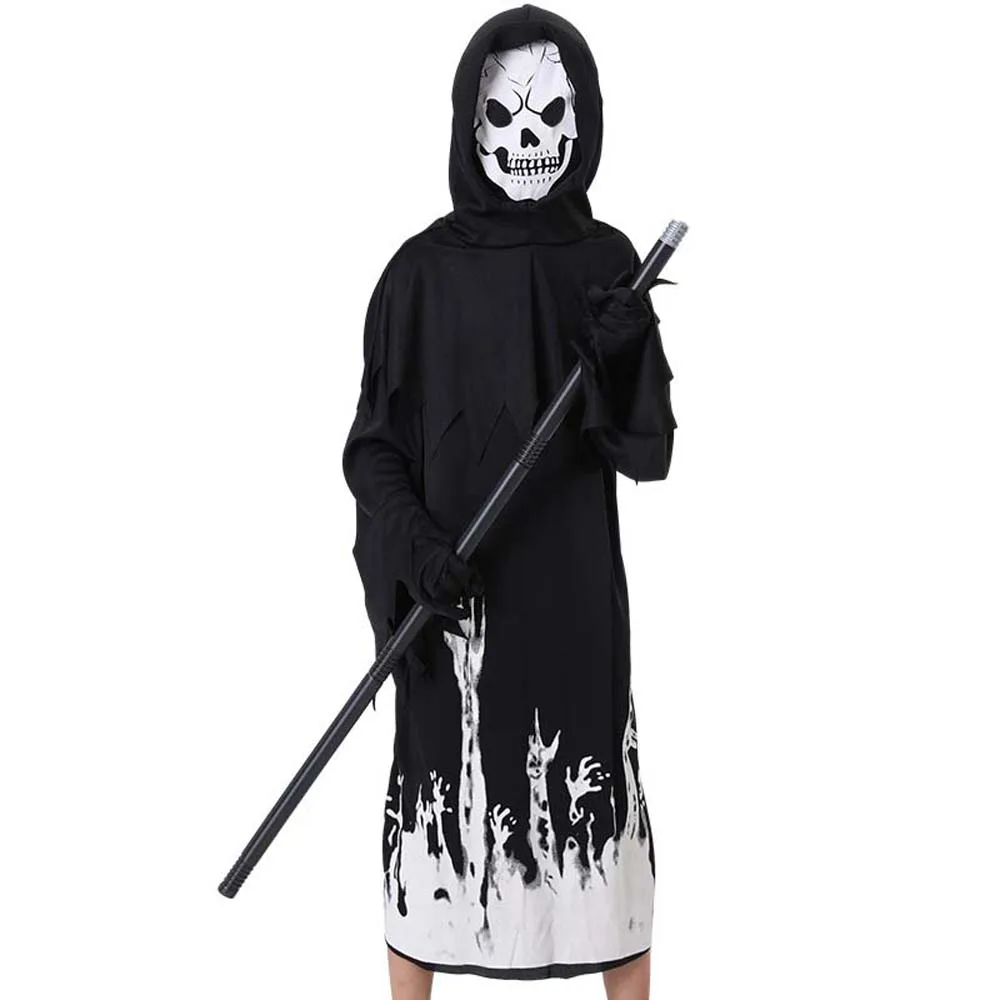 Stroje sceniczne Świecący płaszcz na Halloween Halloweenowe przebrania dla dzieci Halloweenowe stroje do odgrywania ról Czarna maska horroru z czaszką