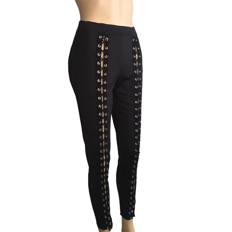 Frauen Schwarz Leggings Sexy Umreifung Strang Leer Seil Slim Fit Außen Tragen Hosen Mit Löcher Vorderes Lila Rot Große Größe vier – Detail 10