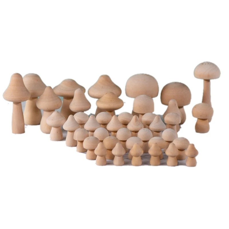 

40 Pieces Wooden Mushroom Set Various Sizes Natural Unfinished Mushrooms For Children's Arts And DIY Crafts