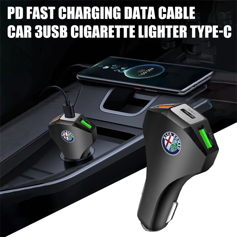 Car charger dual USB ports, super fast charging conversion plug, universal phone model flash charging For Alfa Romeo Giulia 159