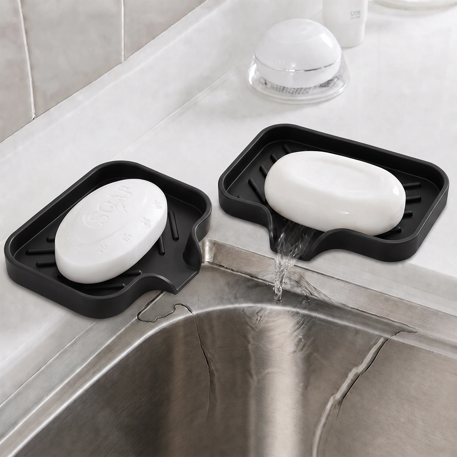 1/2/4/6pc Silicone Soap Tray/Stand Self-Draining Soap Pad,Multifunctional No-Punch Sink Tray Storage Rack for Bathroom Kitchen