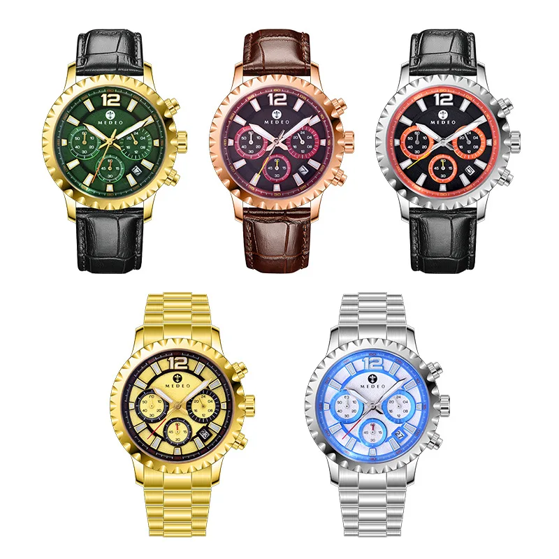 Ditong reloj luminoso de tres ojos para hombre, cronógrafo multifuncional de cuarzo, Comercio Exterior, sincronización de borde de tres pines