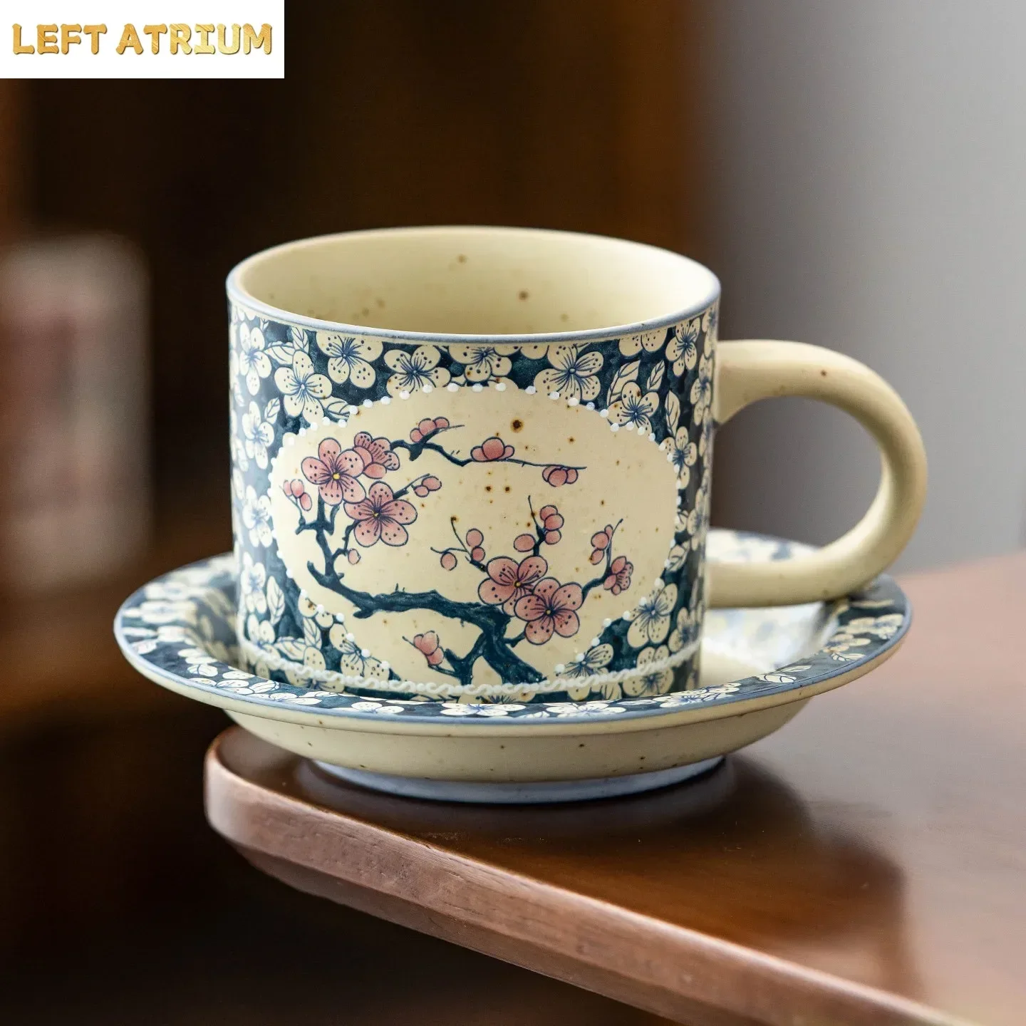 Flint Red Meilan Bamboo Chrysanthemum Ceramic Espresso Cup High-end Latte Cup Afternoon Tea Coaster Set Coffee Cup Tea Tableware