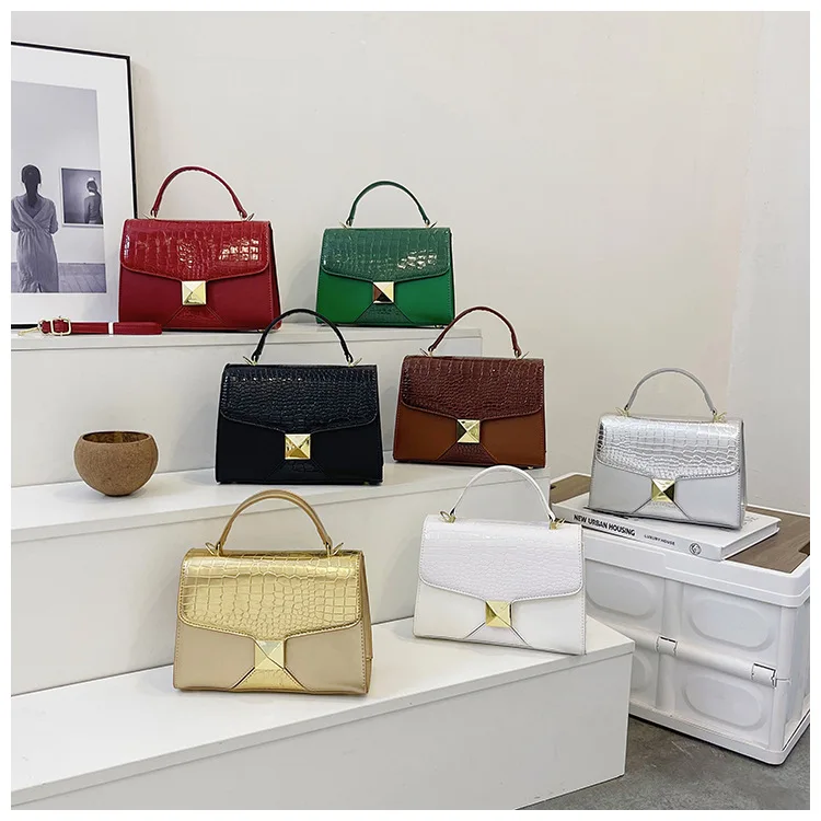 

2025 Crocodile-Embossed Mini Kelly Bag - Elegant Top Handle Crossbody Purse, Stylish Square Shoulder Bag for Women
