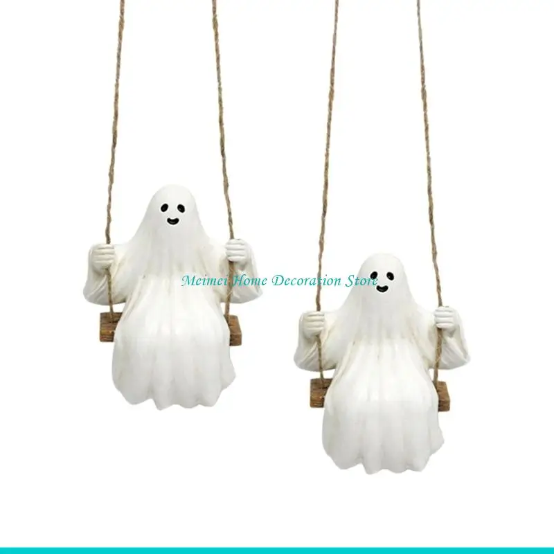 

H7BF Смешные Хэллоуинские белые украшения качелей Наружные подвесные скульптуры для крыльца