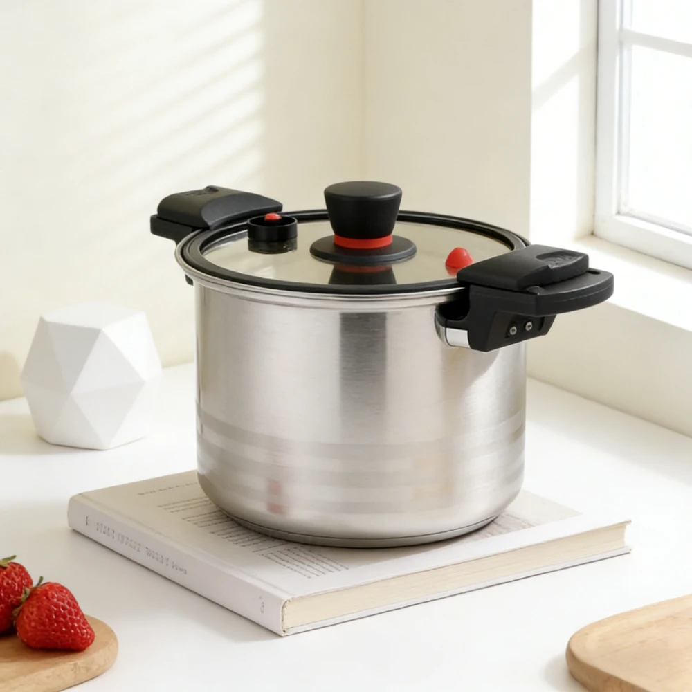 1pc Stainless Steel Micro-pressure Pot With Double Ears, Soup Pot,  Stew Pot, Multifunctional Pressure Cooker, Induction Cooker