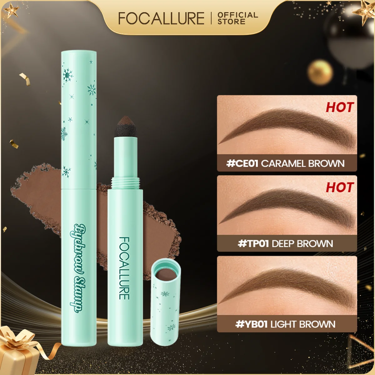 FOCALLURE Waterproof Natural Eyebrow Powder Multi-use Eyebrow Stamp Sweat-proof High Pigment Eyebrow Enhancers Makeup Cosmetics